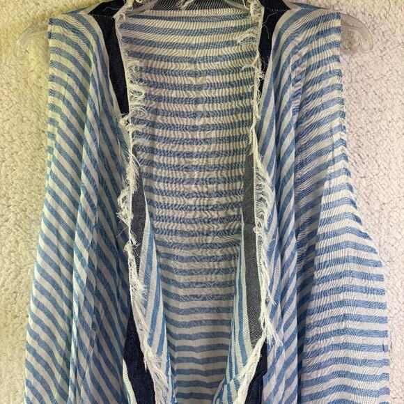 Randi & Will Long Open Cardigan Blue & White Stripe Women's One Size Sleeveless - Picture 3 of 9